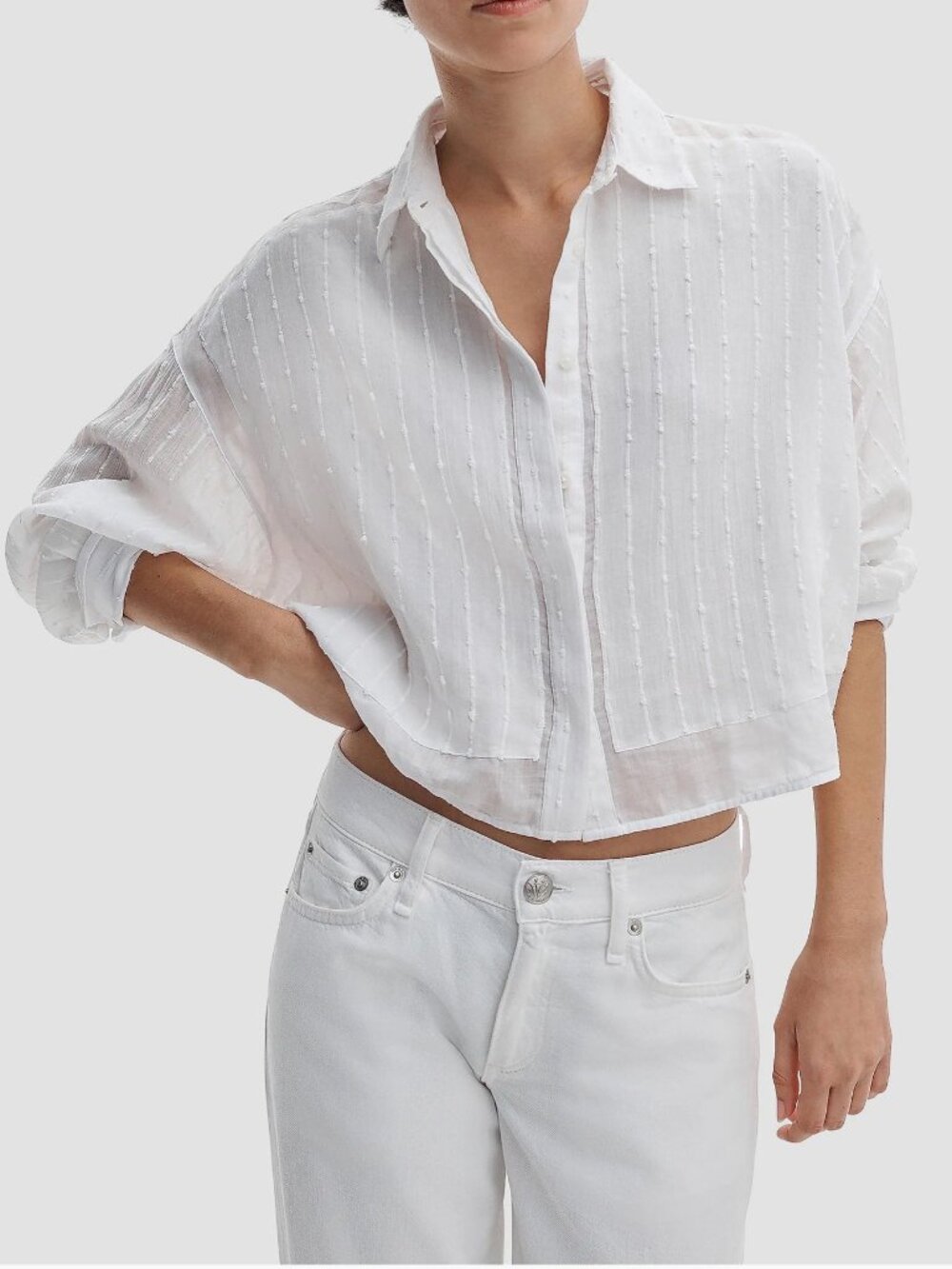 NWT rag & bone White Marin Long-Sleeve Combo Shirt-S- MSRP $278